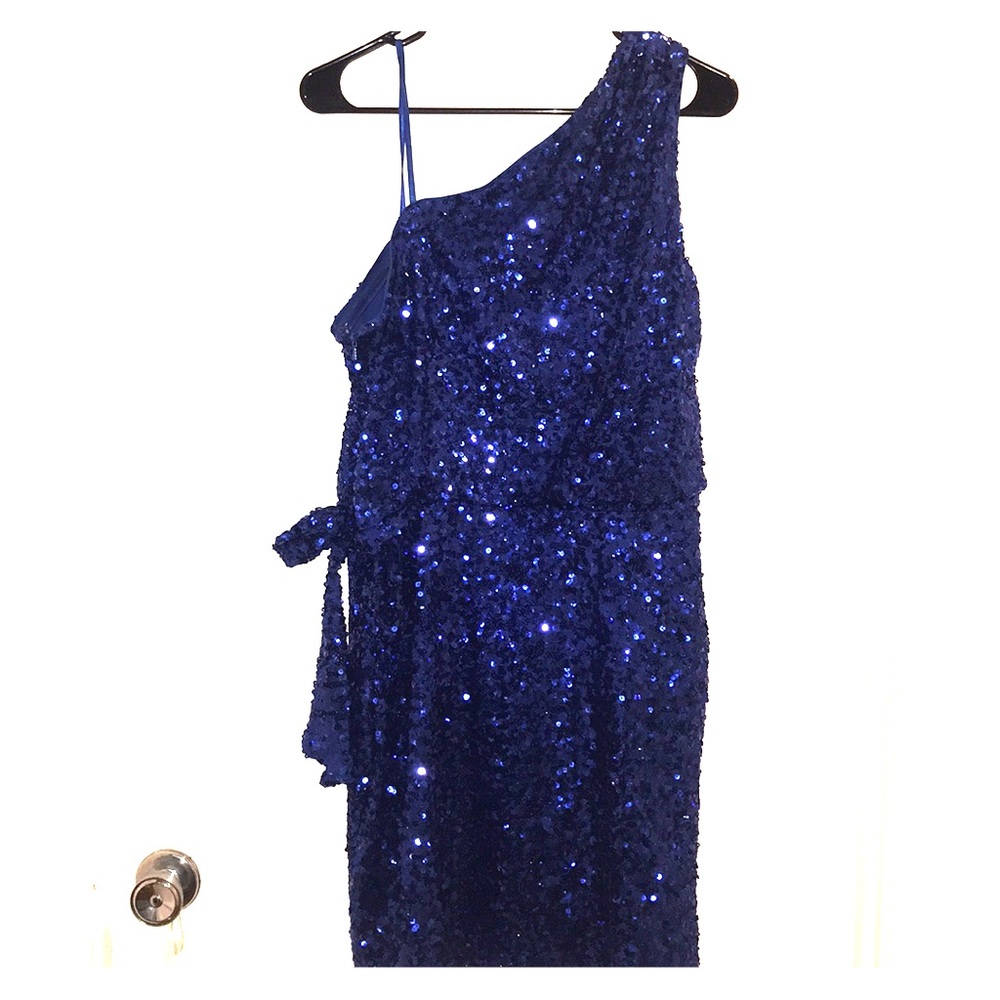 Dark Blue Sequin One Shoulder Dress